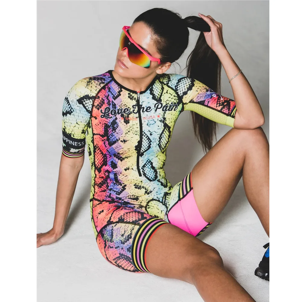 Триатлона костюм любимая боль женские Trisuit короткий рукав Велосипеды скафандр