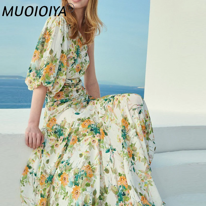 

Женские длинные платья макси с цветочным принтом, винтажные праздничные платья на одно плечо, богемные платья, модельное дизайнерское женс...