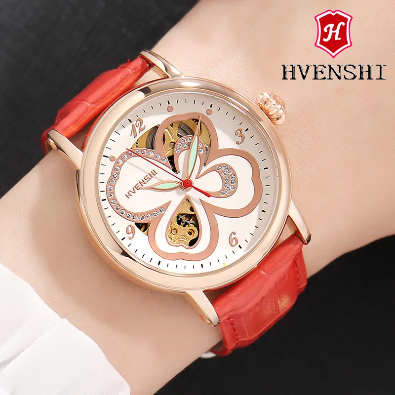 Автоматические механические часы HVENSHI женские цвета розового золота роскошные