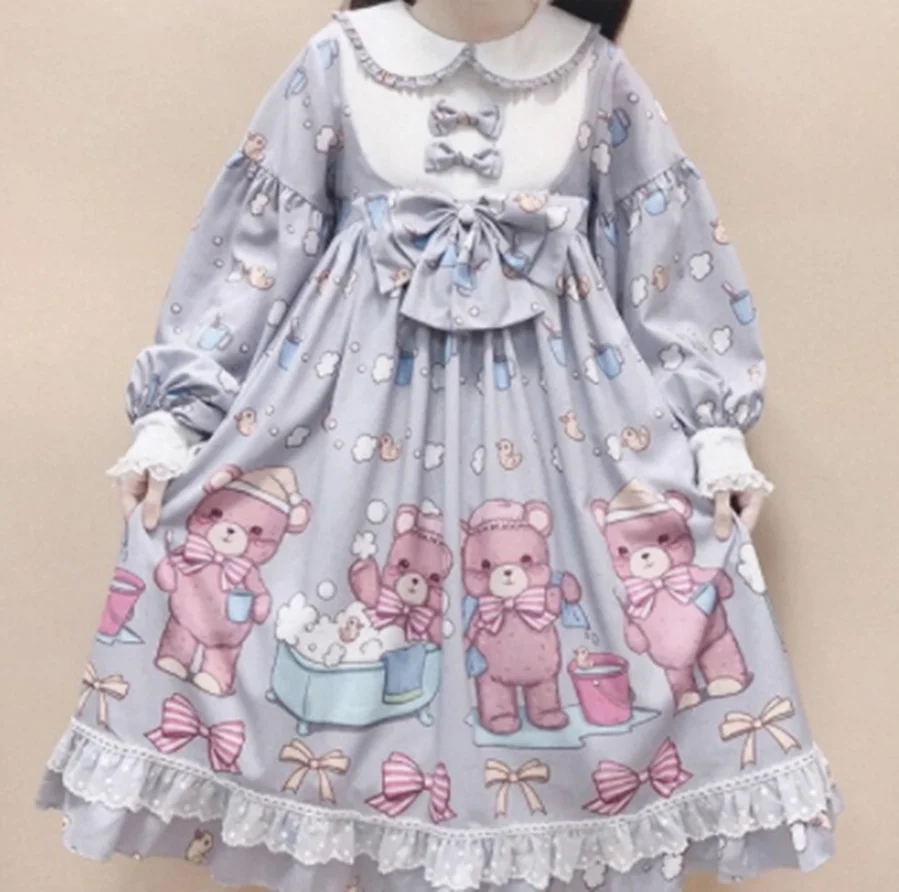 Милое женское готическое японское платье сладкой Лолиты винтажное кружевное с