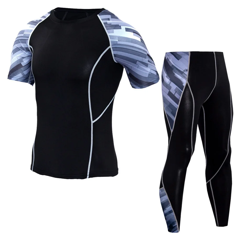 

Gym Workout Running Suitshort Sleeve Compression Shirt Sportswear Suits Men Quick Dry Gym T Shirt Fitness Clothes Male