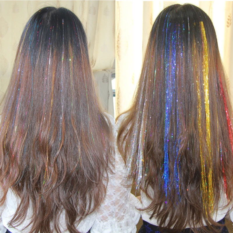 

DIANQI Synthetic Clip in Hairpiece Long Straight Rainbow Color Glisten Fake Hair Piece Extensions on Clips One Piece For Women