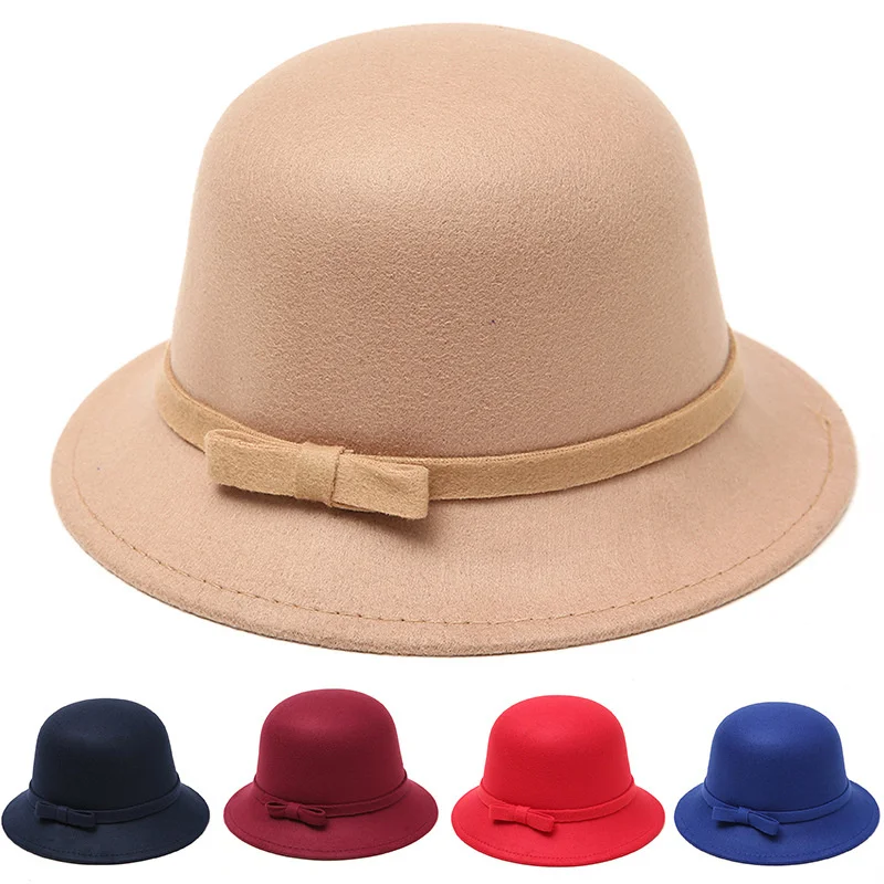 

Women Warm Wool Felt Hat Ladies Wide Brim Hat Autumn Winter Noble Elegant Girls Fashion Party Cap Bucket Hats Decoration