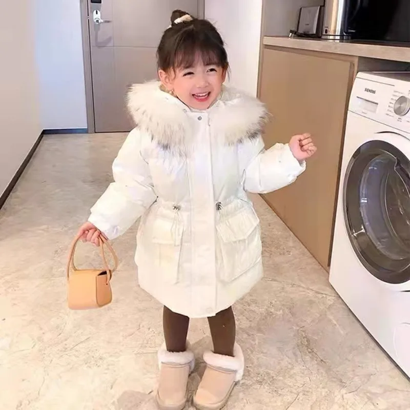 

Winter Jacket For Girls Children's Clothing Korean Baby Thickened Waterproof Warm Long Artifical Fur Coat For 4-10 Years Kids
