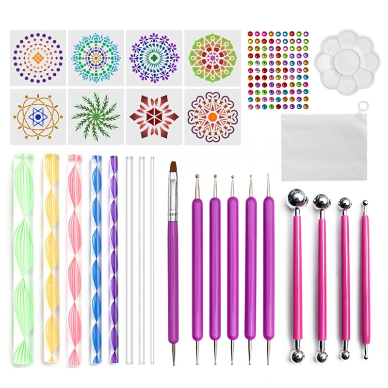 

29pcs Mandala Dotting Tools Set for Painting Rock Stones Stencil Acrylic Stick
