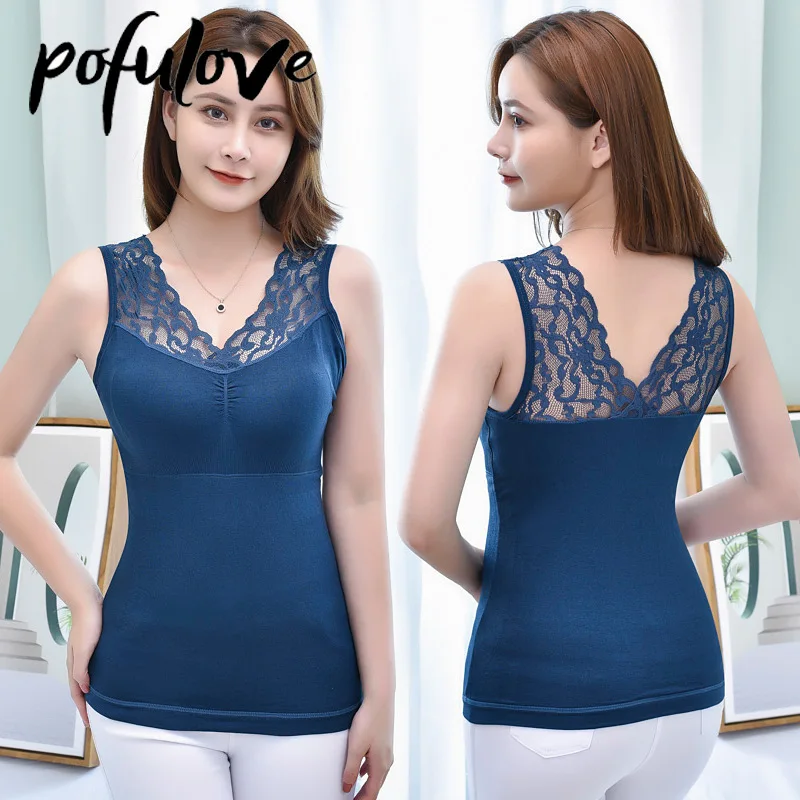 

Winter Tank Top Sexy Padded Top Lingerie Crop Tops Lace Tank Black Velvet Warm Vest Inner Wear Camisole Strap Bralettes