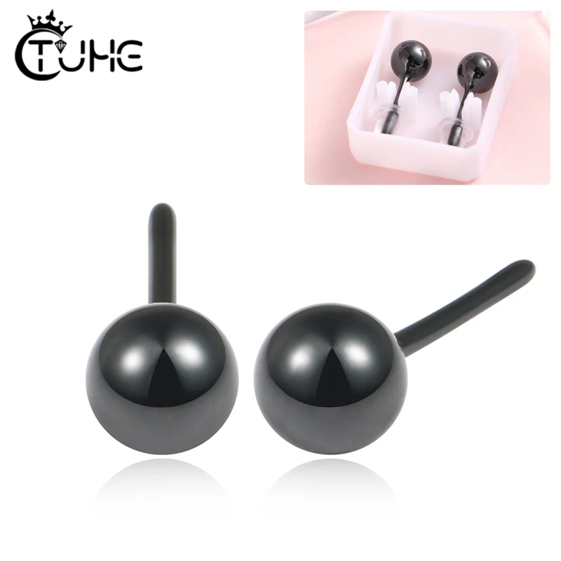 Черные круглые серьги гвоздики в стиле панк из керамического материала для