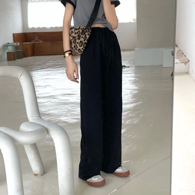 

New style in autumn 2021 black casual pants with high waist and thin straight pants and wide legs sportswear women's pants