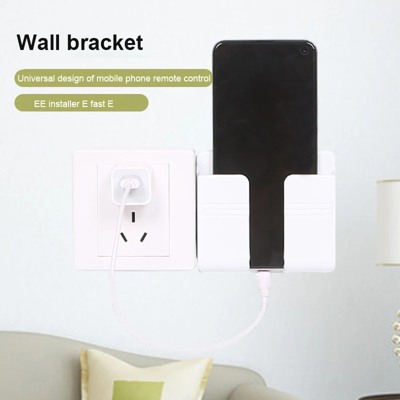 

Wall Mounted Mobile Phone Charging Organizer Remote Control Storage Box Multifunction Stand Rack Phone Plug Wall Storage Holder