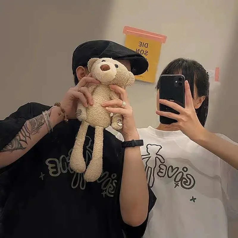 

T-shirt Men And Women Summer Ins Hot Behind A Three-dimensional Bear Reflective Short-sleeved Loose Mid-length Couples Shirt