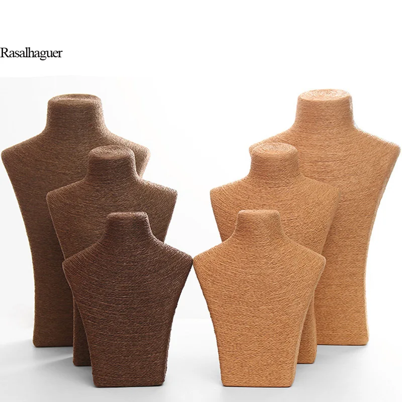 High Quality S/M/L Hemp Rope PVC Jewelry Pendants Woman Rope Mannequin Necklaces Bust Stand Bust Jewelry Display  Shelf Holder