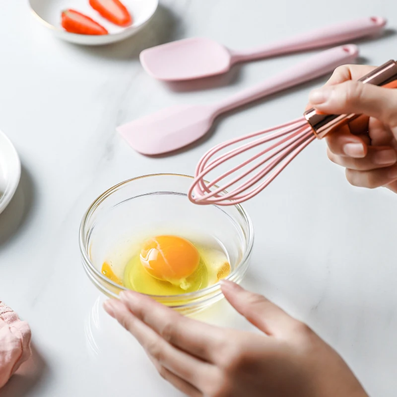 

Silicone Kitchenware Cooking Utensils Set kitchen cookware spatula colander mini baking tool Pink Handle cookware sets