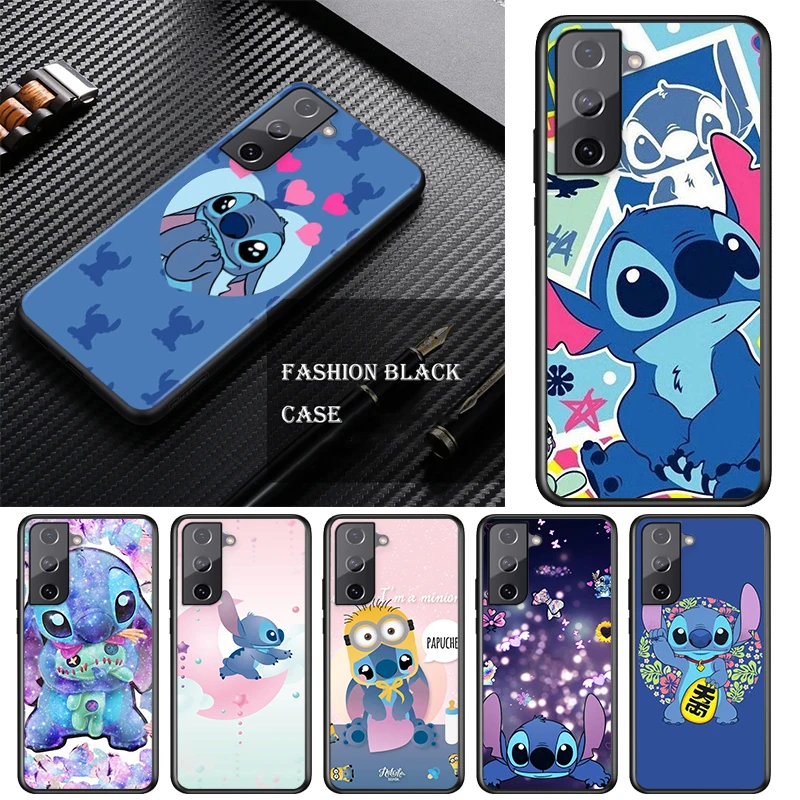 

Cartoon Cute Stitch For Samsung S22 S21 S20 FE Ultra Pro Lite S10 5G S10E S9 S8 S7 S6 Edge Plus Black Soft Phone Case