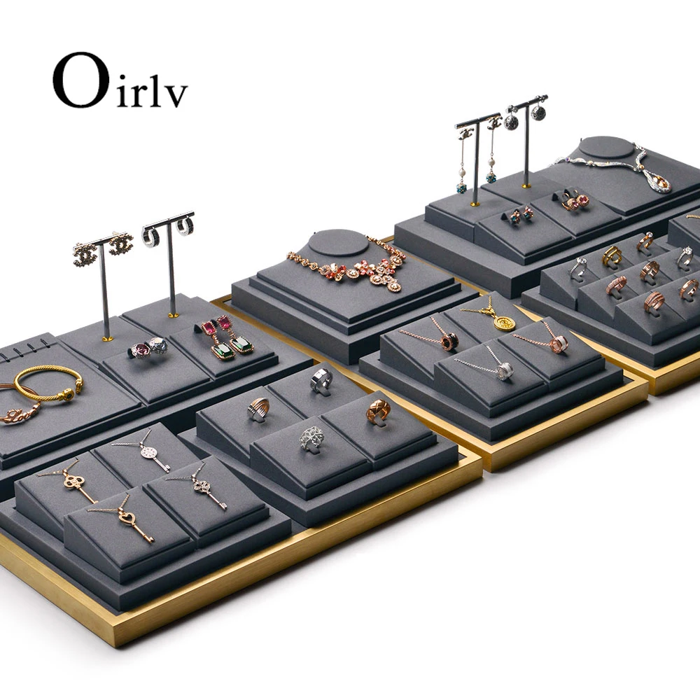 

Серое металлическое ювелирное изделие Oirlv, набор подставок из искусственной кожи, ожерелье, серьги, кольцо, органайзер, подставка для магазина, кабинета