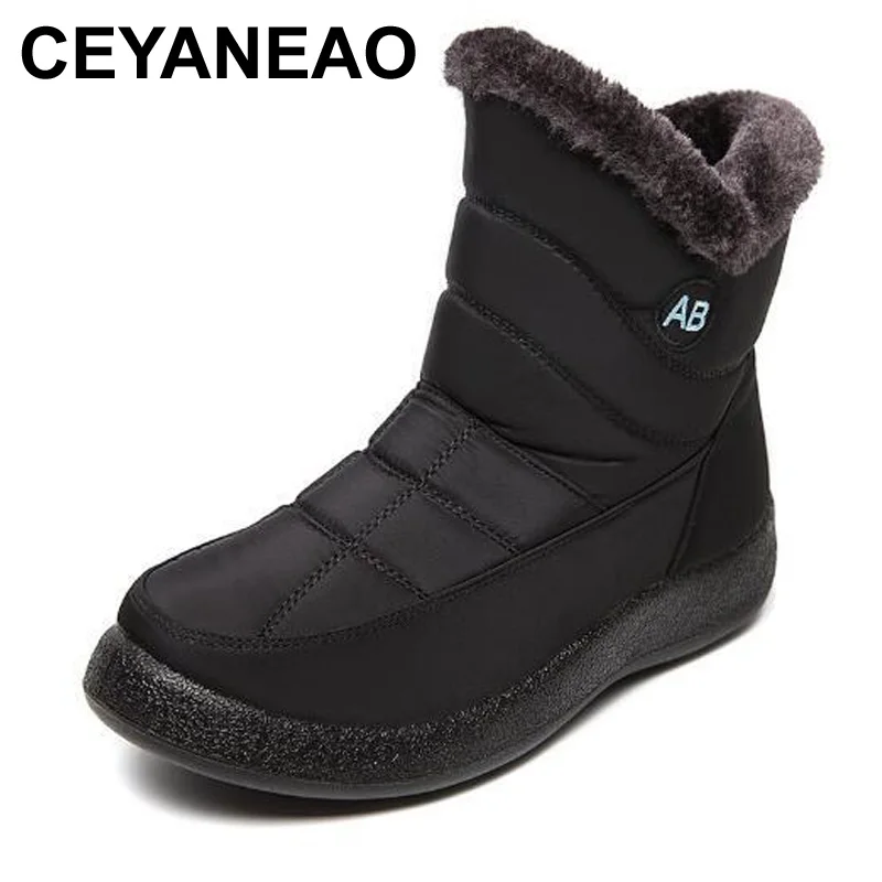 

CEYANEAO 2021 Новая Большая хлопковая обувь женская зимняя утолщенная теплая женская зимняя обувь женские сапоги с боковой молнией водонепрониц...