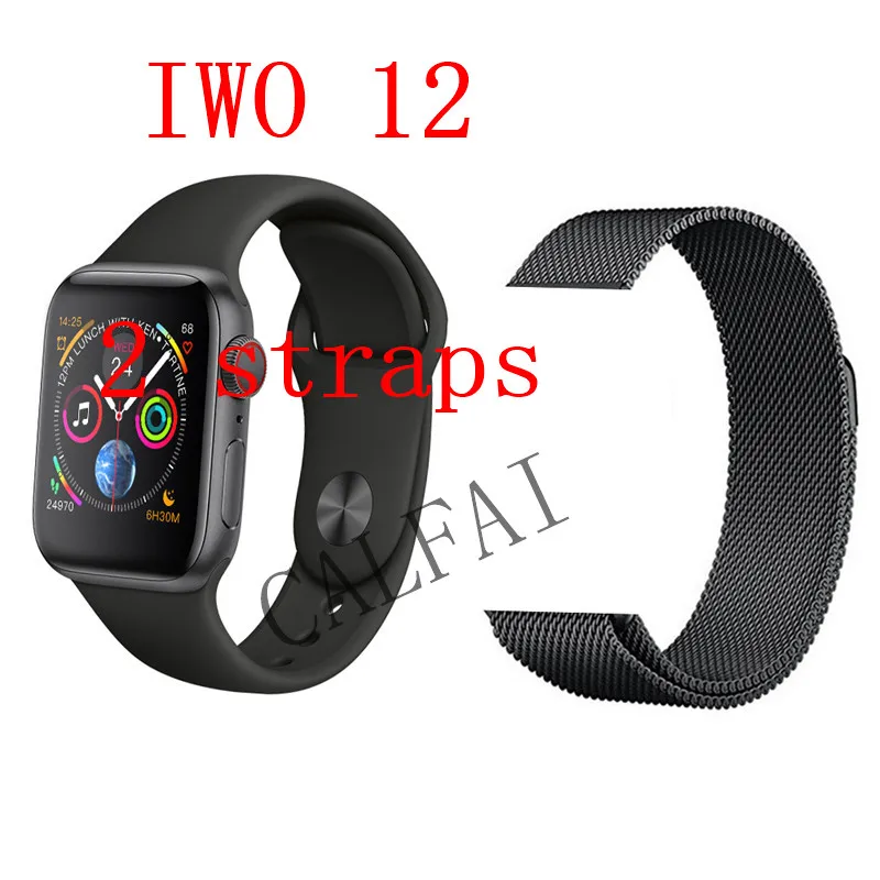 Часы 5 IWO 12 Bluetooth умные часы 1:1 умные часы 40 мм 44 мм чехол для Apple iOS Android телефон сердечного ритма PK IWO 11 - Цвет: with black milan