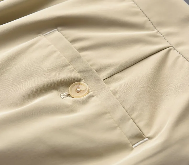 

Mens Summer Khaki Shorts High Quality Knee Length Solid Color Male Shorts Fashion Slim Fit Thin Man Shorts Plus Size