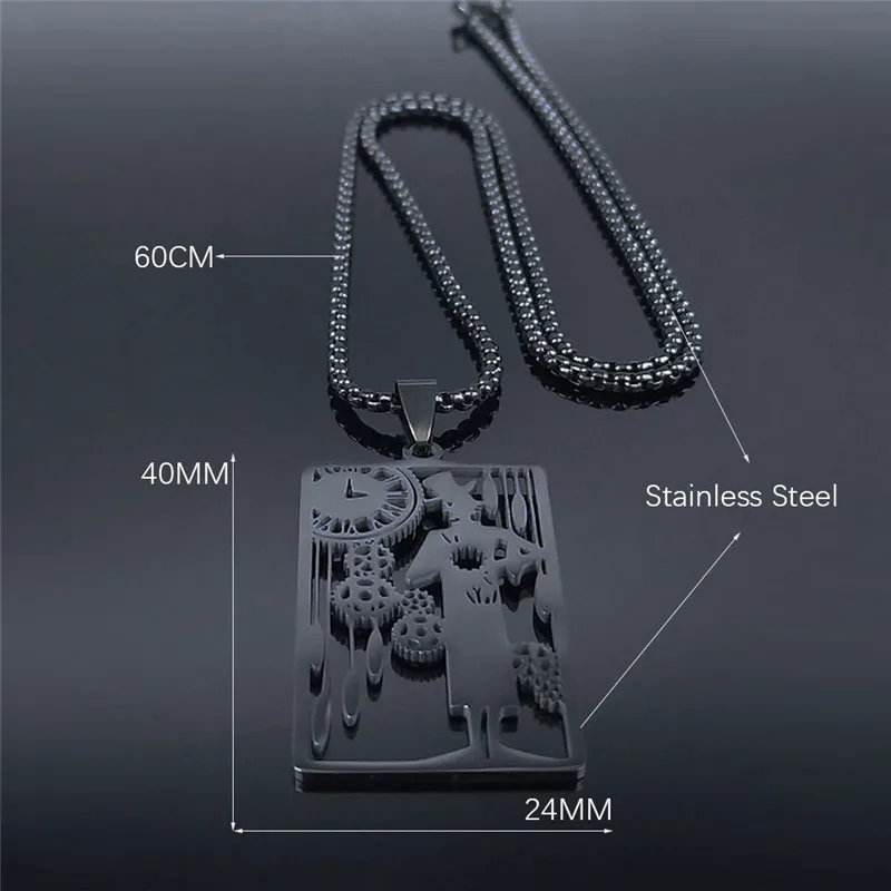 

Tarot Divination Clock Stainless Steel Chain Necklaces for Women/Men Black Statement Necklace Jewelry collier homme N4366S05