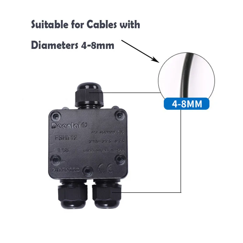 IP68 Waterproof Black Plastic Cable Wire Connector Gland Electrical 3-Cable Junction Box with Terminal | Обустройство дома