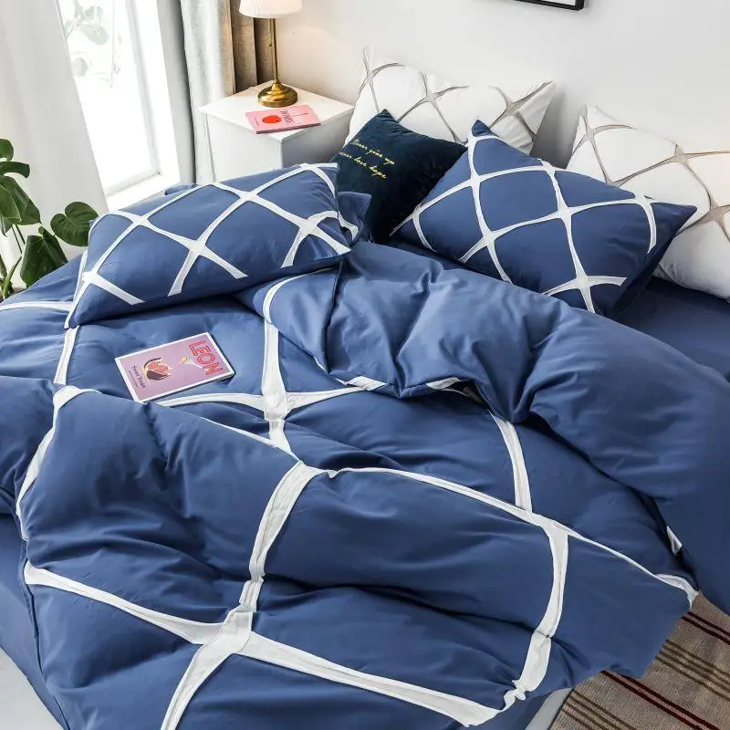 Blue Color Bedding Set Single/Queen/King Size lenzuola letto singolo Bed Sheets And Pillowcases Duvet Cover Sets With Flat Sheet | Дом и сад