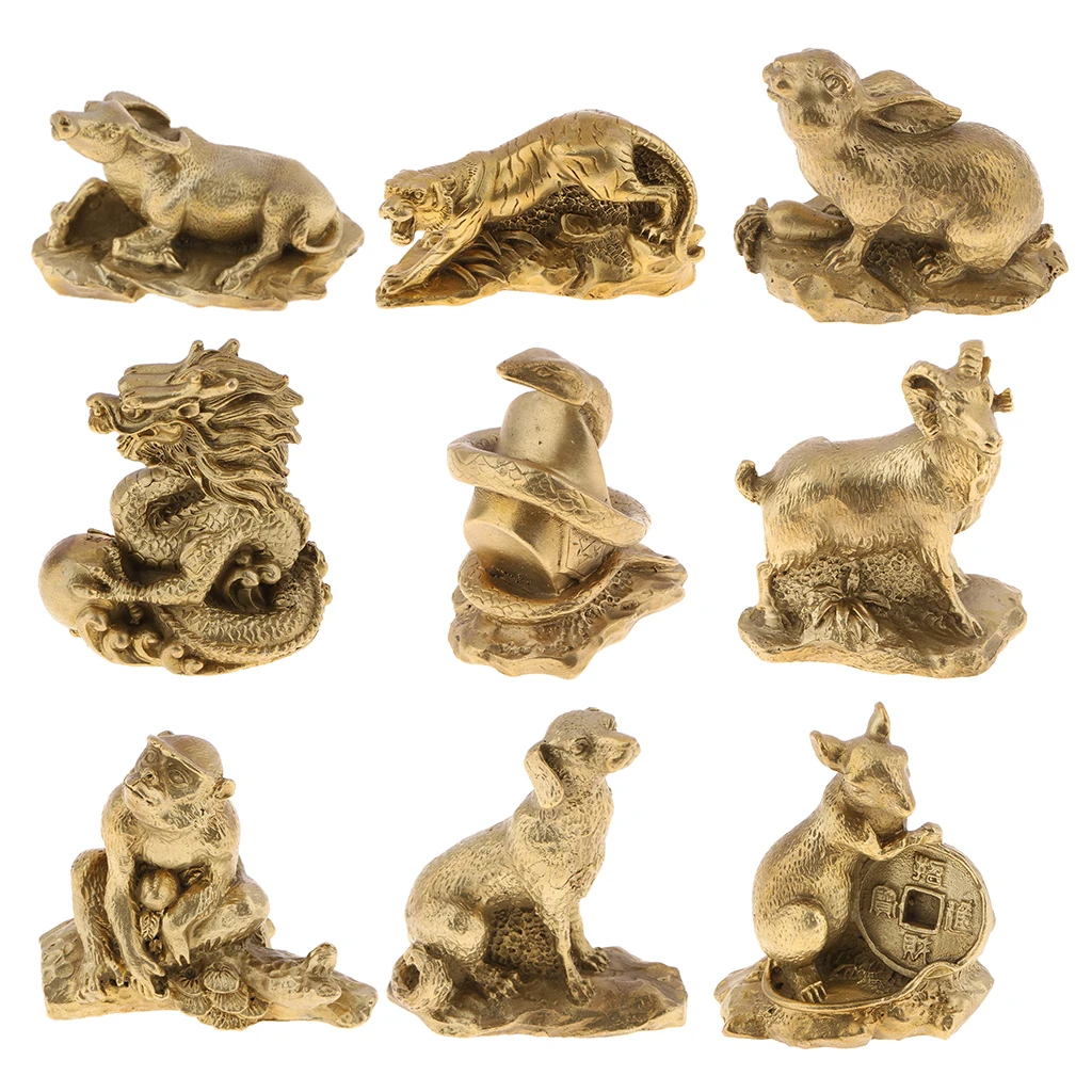 

Chinese Zodiac Animal Figurines Statues Pure Brass 12 Shengxiao Sculptures New Year Gift Home Tabletop Decoration