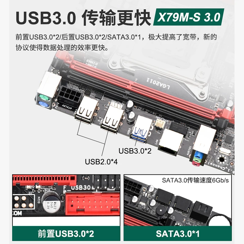 X79 m-s motherboard set with Xeon E5 2630 4pcs x 8GB = 32GB 1600MHz DDR3 12800 ECC REG memory USB3.0 SATA 3.0 PCI-E NVME M.2 SSD |