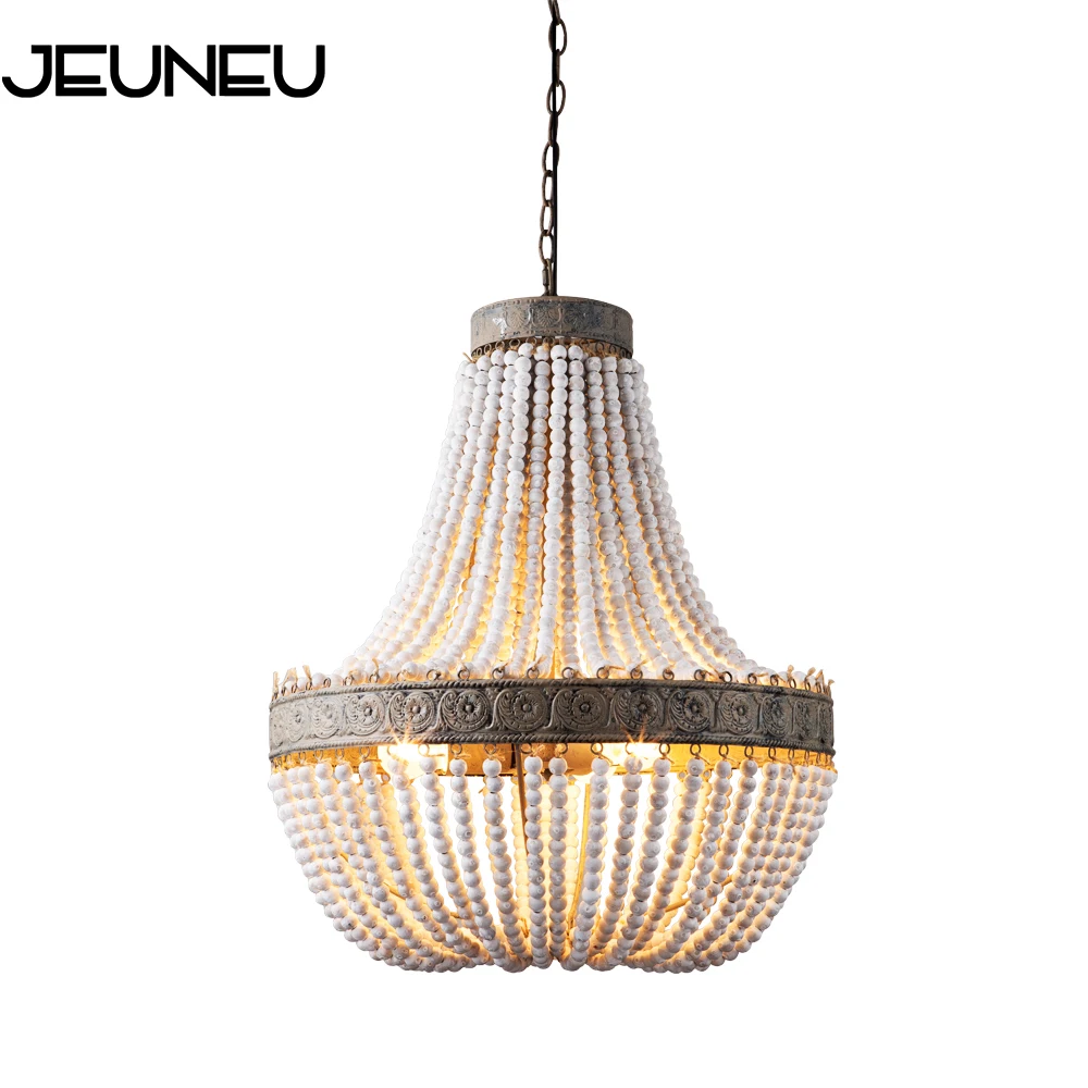 Ретро Лофт винтажный деревенский круглый деревянный бисер подвесной светильник