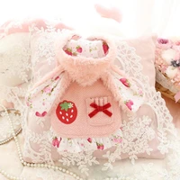 pet coat plush rabbit ear sweet strawberry pattern skin friendly cotton pink autumn winter dog cat clothes for puppy