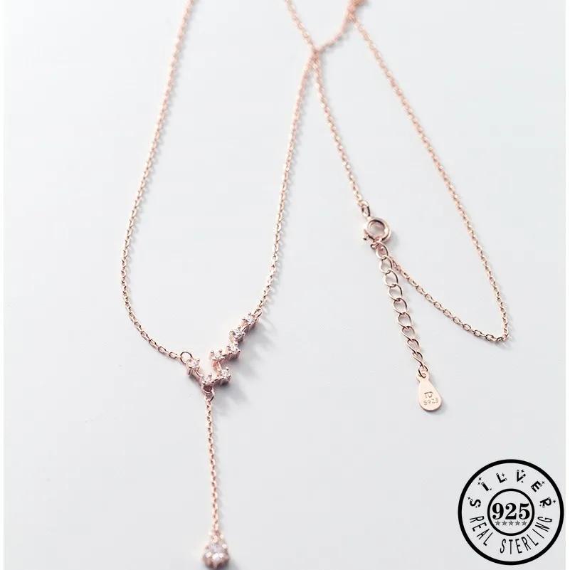 

925 Sterling Silver Cubic Zirconia The Big Dipper Constellation Pendant Rose Gold Color Chain CZ Star Tassel Necklaces for Women