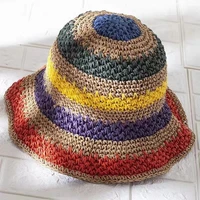 rainbow color womens straw hats straw hat panamas uv protection sun visor beach hats women visors foldable female summer sun hat