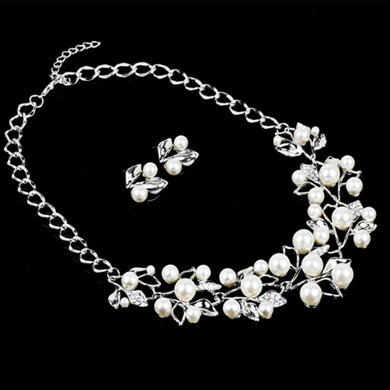 Кристалл ожерелье серьги набор листья вечерние Свадебный костюм комплекты