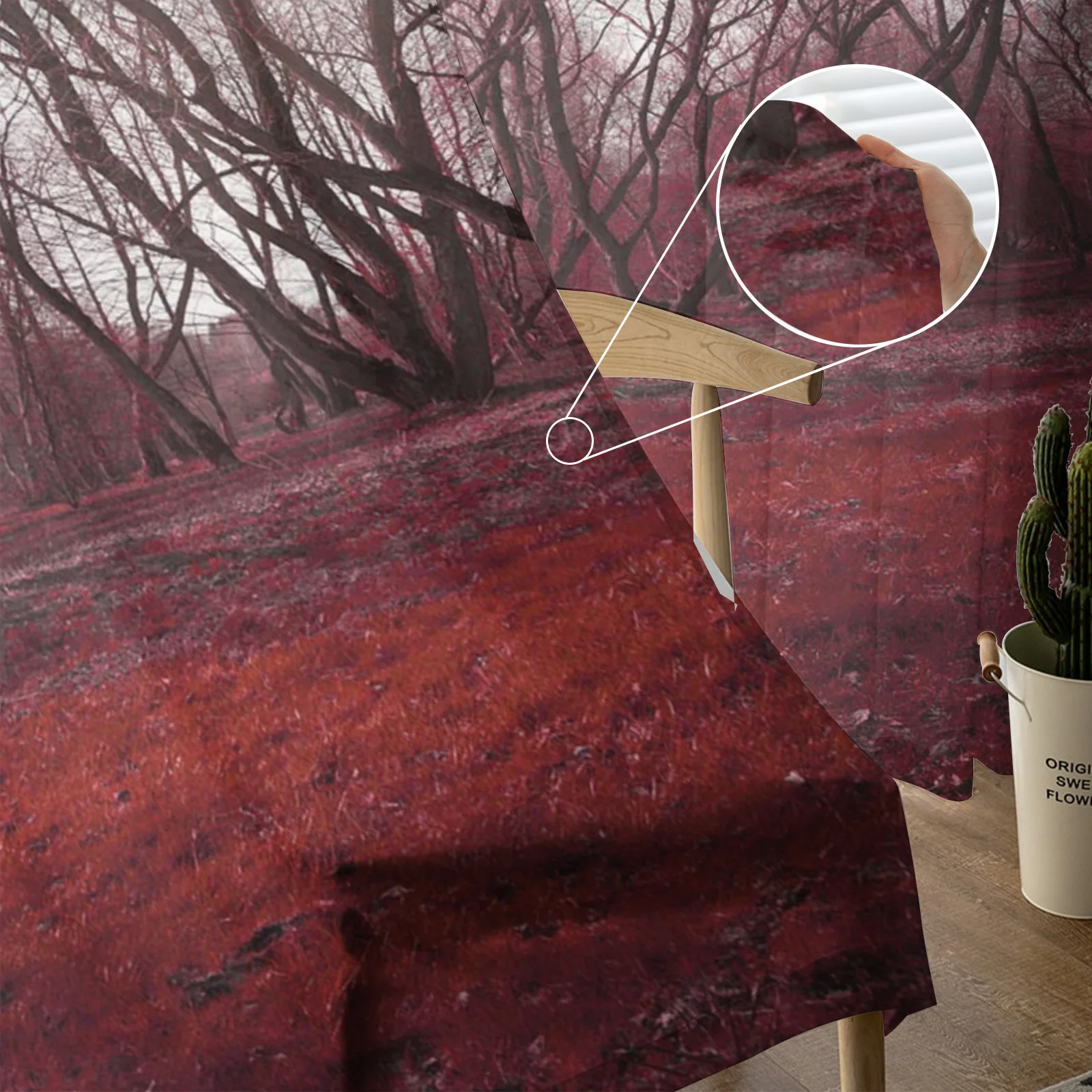 Тюлевые занавески с изображением красных деревьев звездного неба леса для