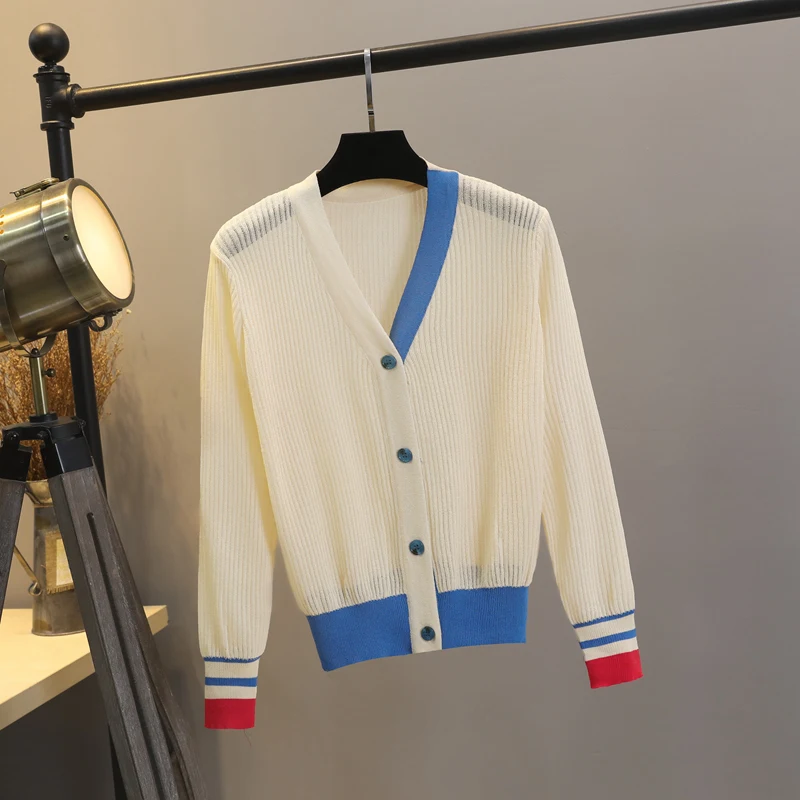 Женский короткий свитер в полоску трикотажный тонкий кардиган популярных цветов