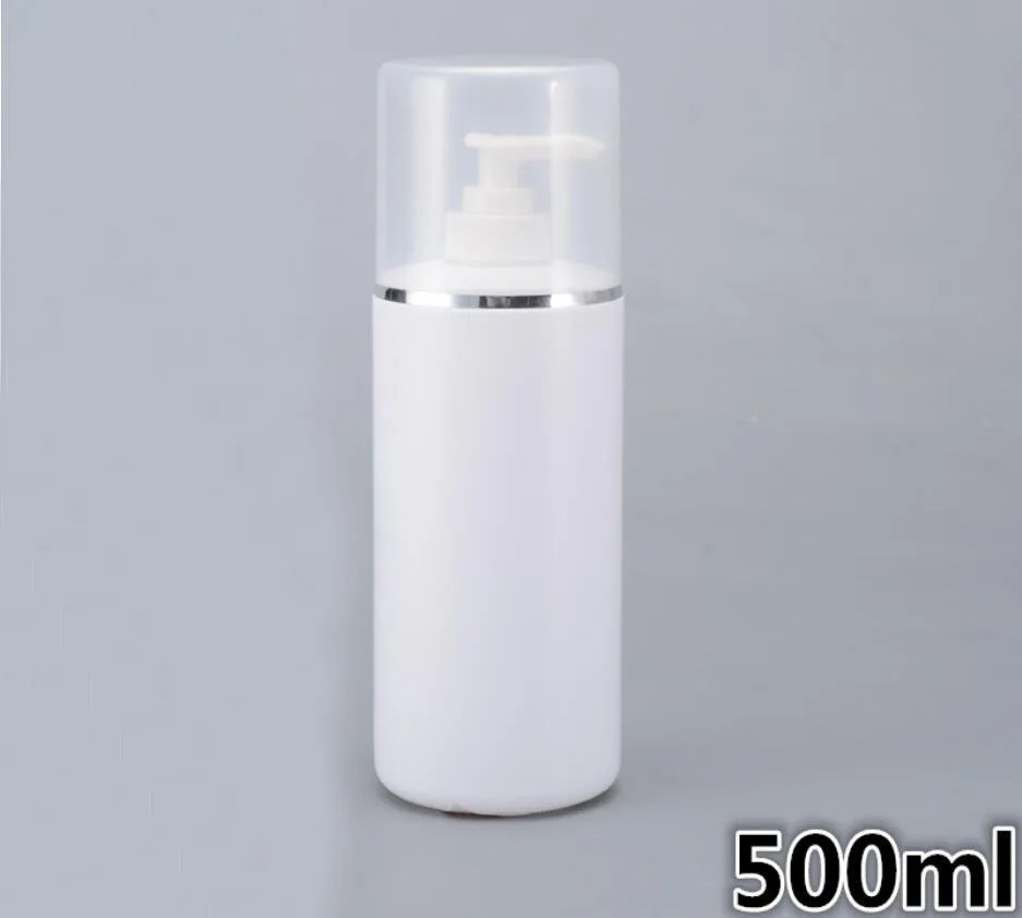 500 мл белая бутылка для лосьона/эмульсионного пресса с серебряной линией