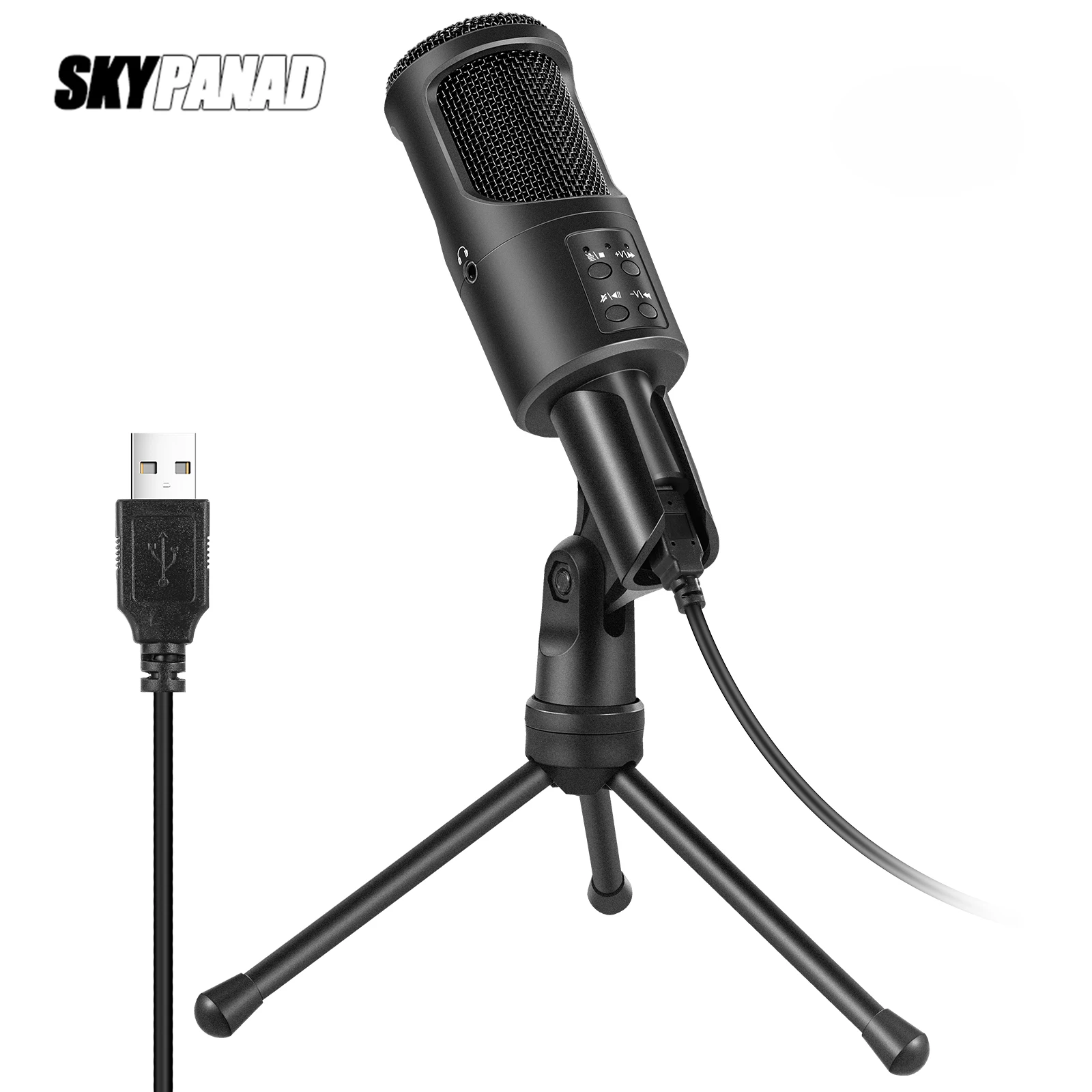 

USB Condenser Microphone Computer Desktop Noise Reduce Wired Recording Mike With Tripod For Webcaster Gamer