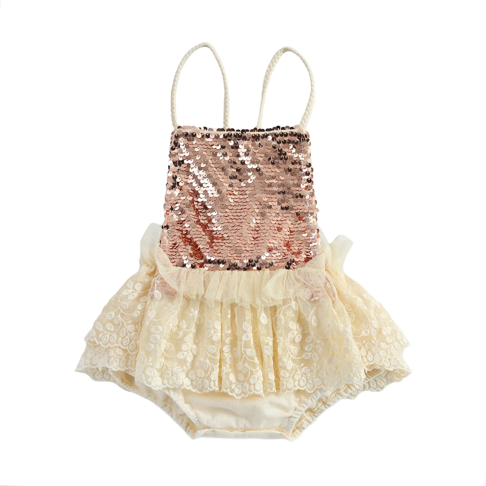 

2021 0-24M Toddler Baby Girl Party Ruffle-Skirts Diaper Cover Summer Sequin Flower Lace Tutu Hem Patchwork Playsuit Romper Dress