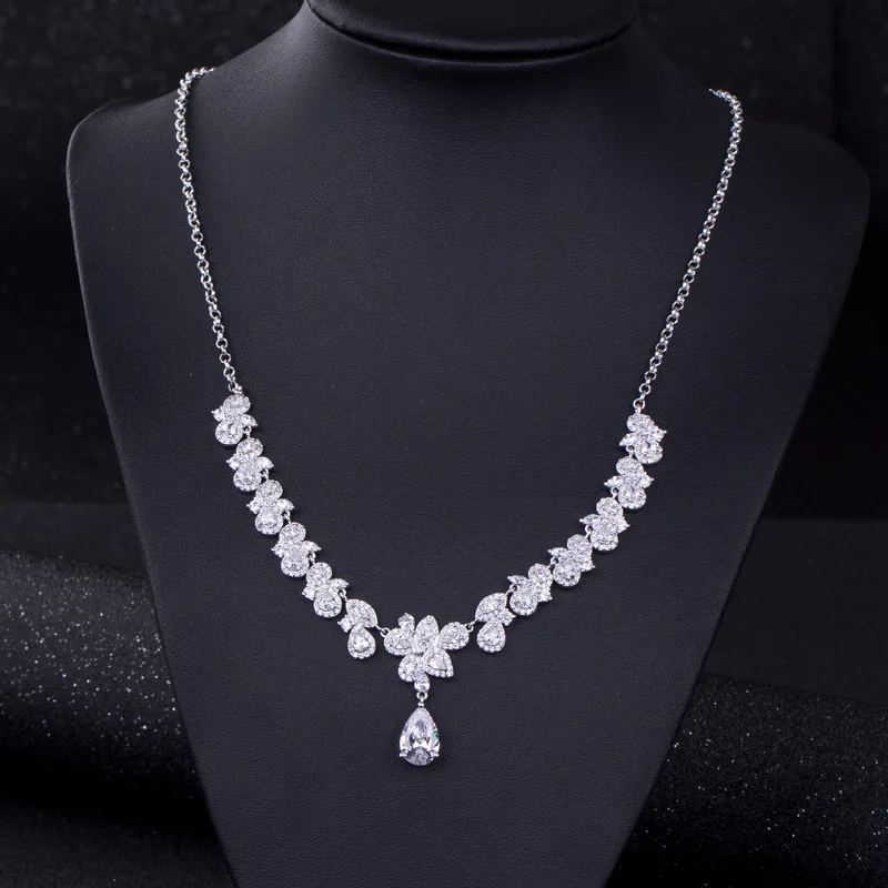 Clear Zirconia Small petal Flower AAA Cubic Zircon Wedding Jewelry Set Earrings Necklace Promotion Nickel Free Factory price | Украшения и