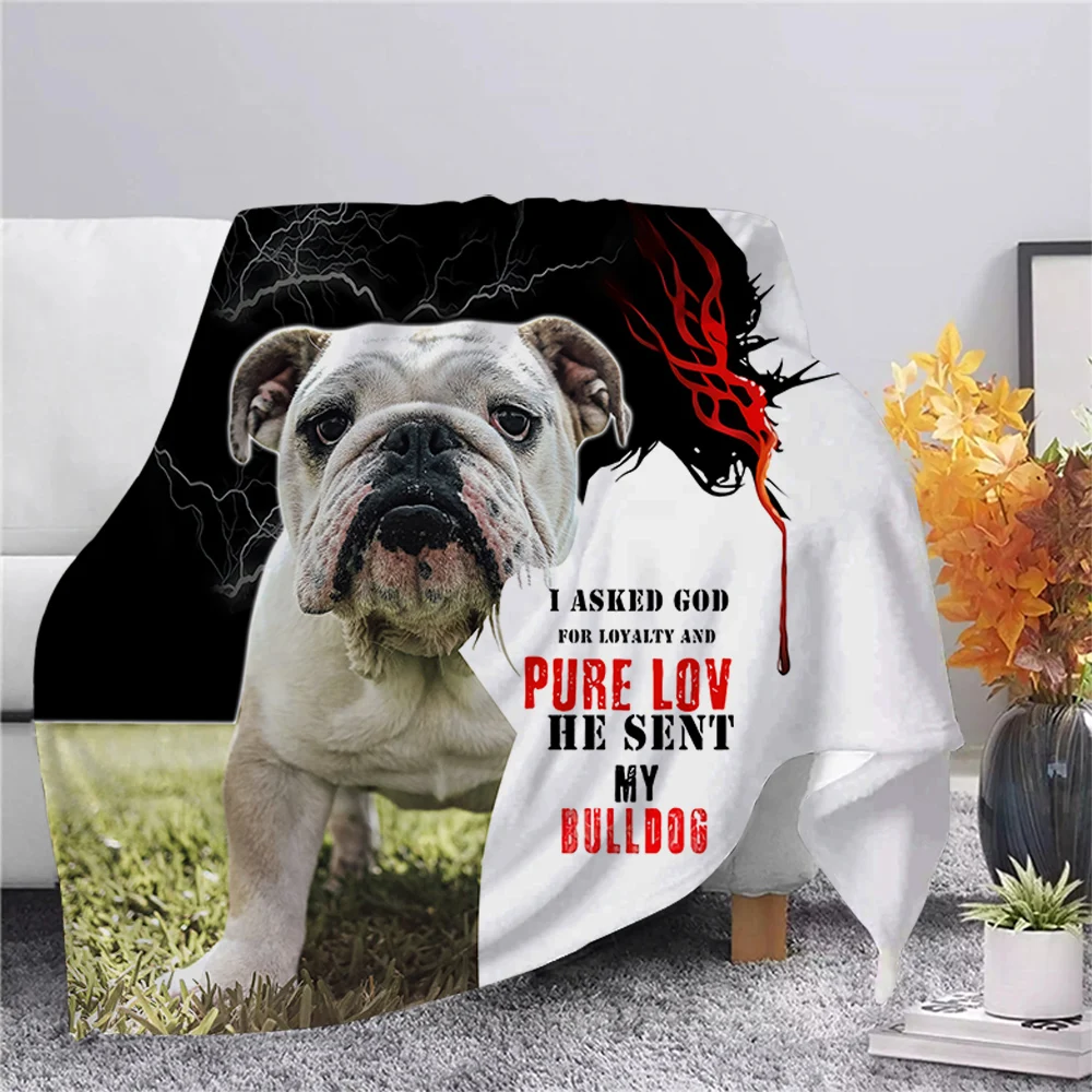 

CLOOCL Pet Dog Bulldog Flannel Blanket 3D Print Animal Throws Blanket Jesus Hiking Picnic Blanket Washable Sherpa Blanket Quilt