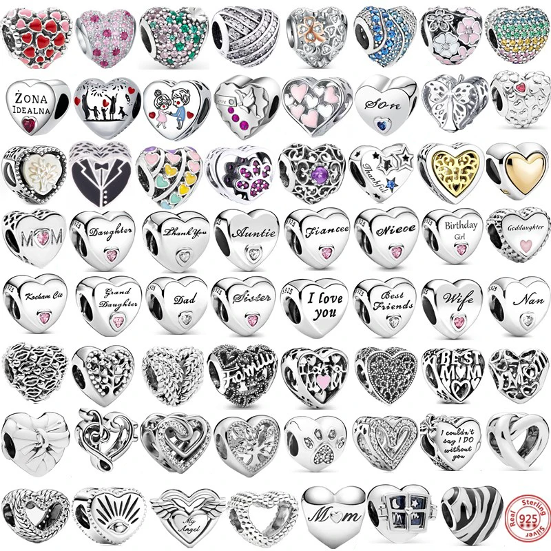 

100%925 Sterling Silver Heart Shaped Colored Zircon Charms Beads DIY Suitable For Original Brand Bracelet Gift Women Jewelry