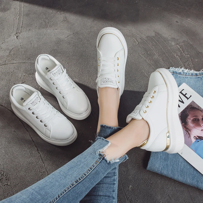 Женские кроссовки из ПУ кожи на высокой платформе|Беговая обувь| |