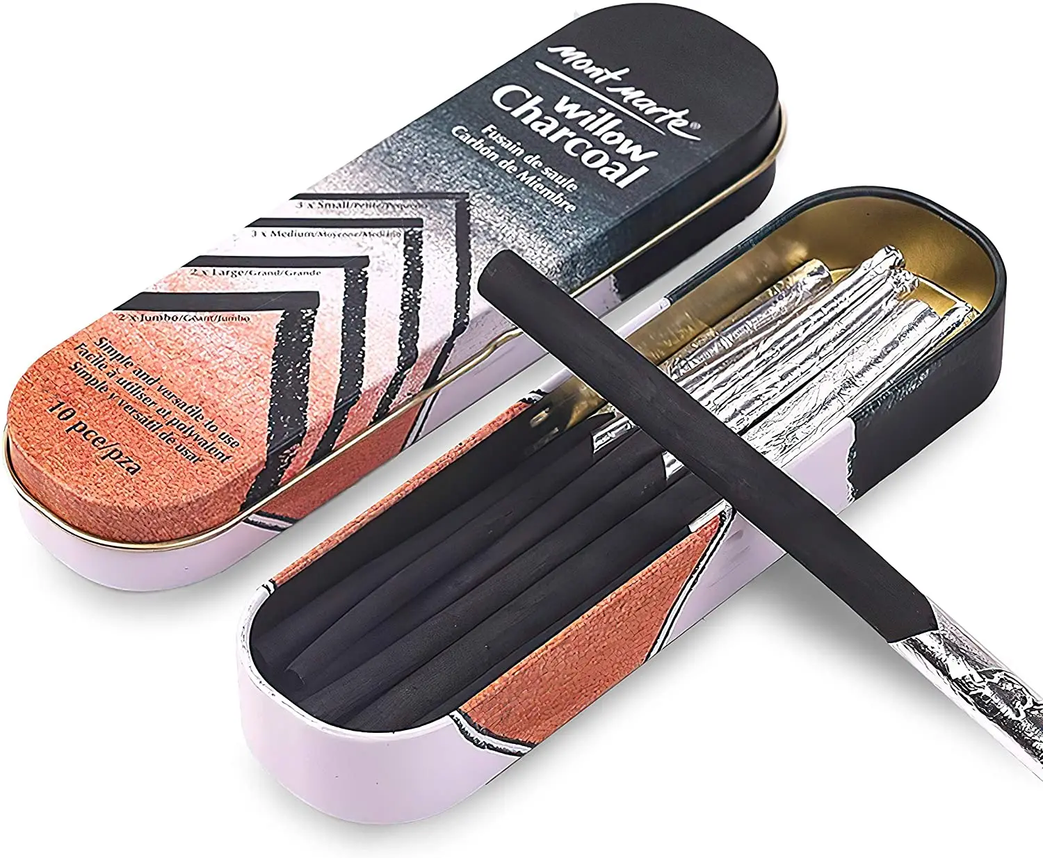 

Mont Marte Charcoal Pencils Set 10pcs In Different Sizes Black Ideal Drawing Pencils In Aluminium Case Sketching