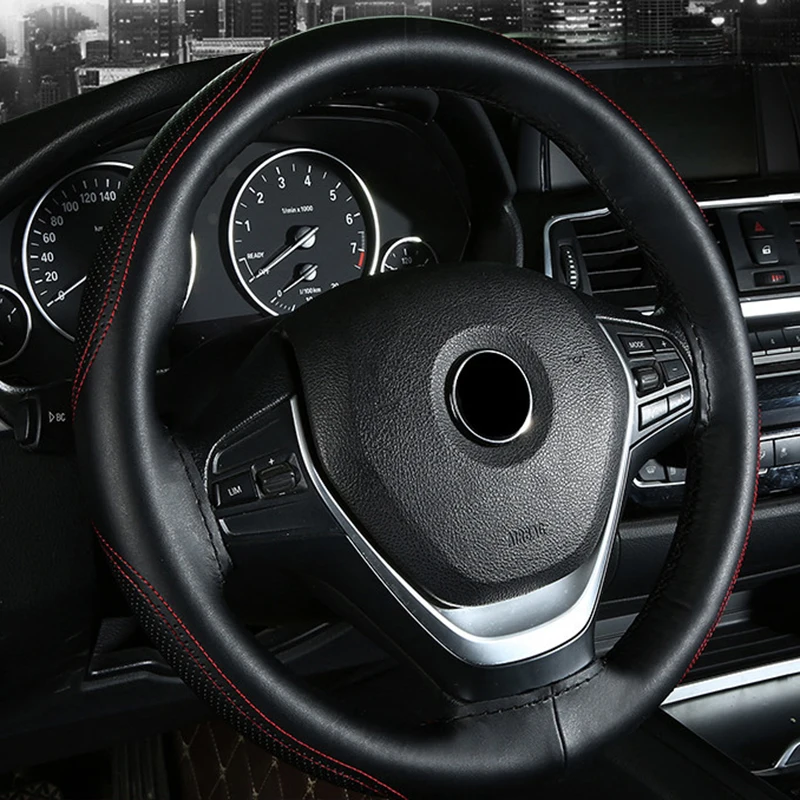 Чехол для руля из воловьей кожи с двойной нитью размер M 38 см | Автомобили и