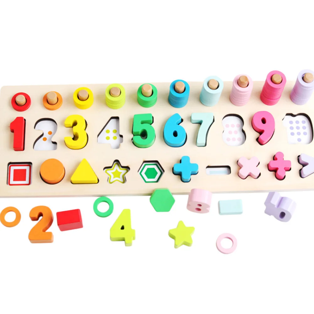 

Three-in-one Digital Shape Log Board Puzzle Toy Building Blocks Toddlers Wooden Toys for Baby Montessori Math Toys for Children