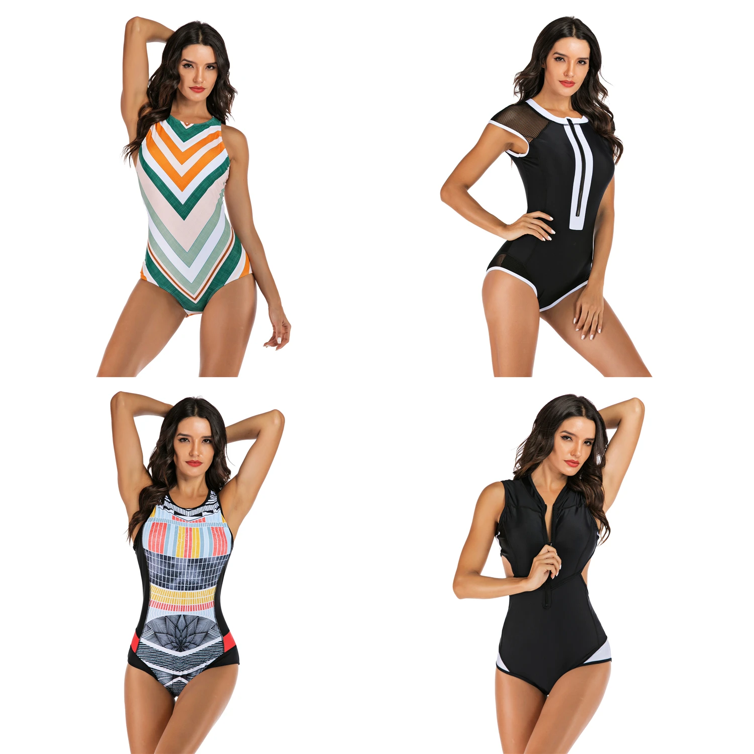 Слитный купальник для дайвинга женский купальный костюм с принтом без рукавов