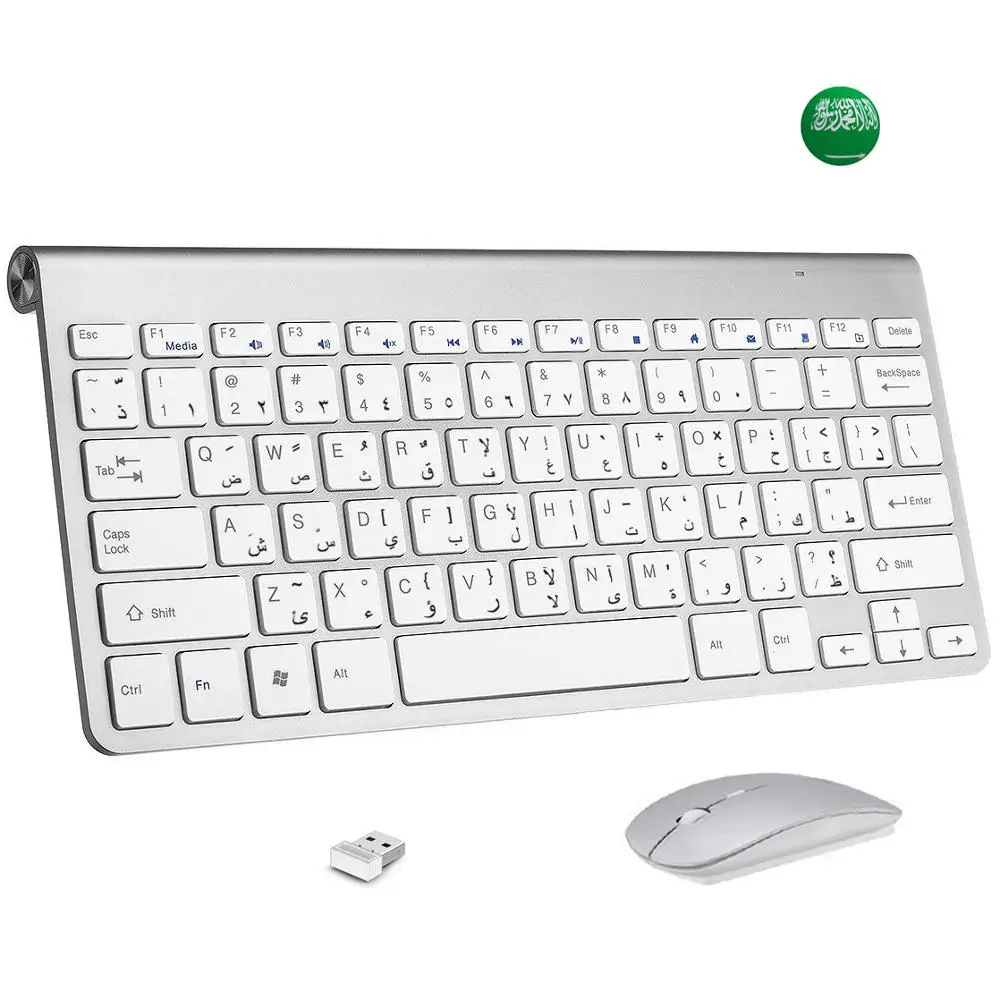 

78 Keys Arabic & English Character Keyboard and Mouse 2.4GHz Compact Wireless Keyboards Low Noise for Laptop Desktop Windows