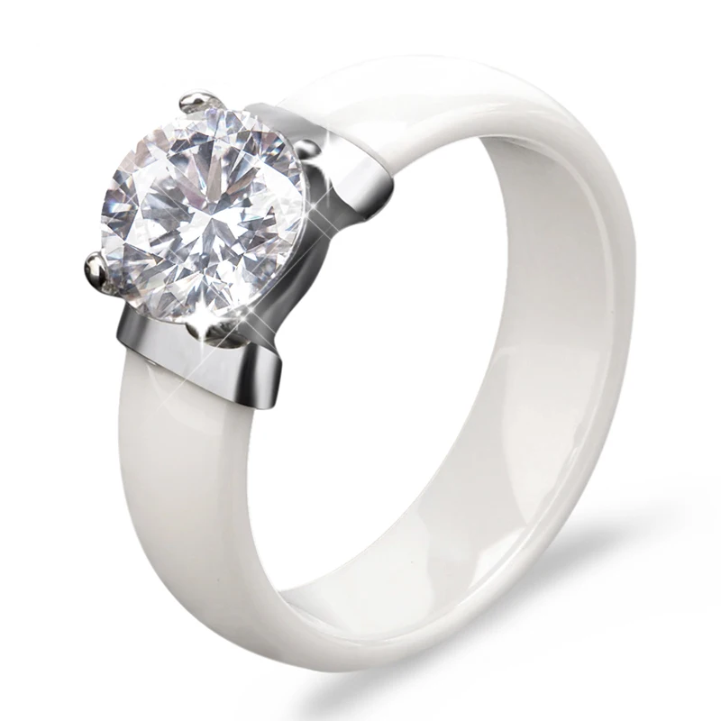 White Rings Геометрические CZ Стразы, кольца для женщин, свадебные ювелирные изделия, подарок, ширина 6 мм, здоровое керамическое ювелирное изделие, подарок, модное ювелирное изделие - Цвет основного камня: White Rings