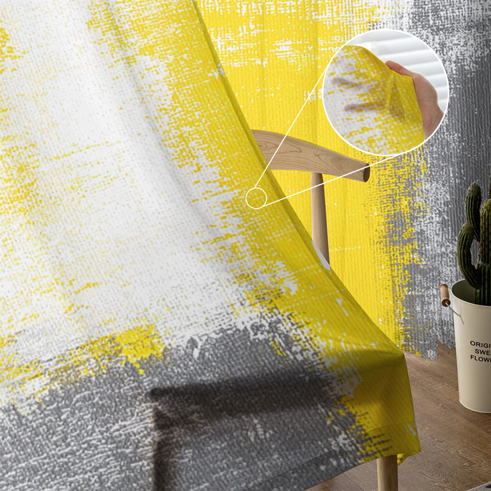 Paint Abstract Geometric Yellow Tulle in Sheer Curtains for Living Room Bedroom Kitchen Window Treatment Chiffon Curtain Blinds |