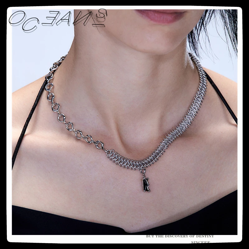 

SexMara 20FW New Hip Hop Punk Personality Wide Chain Splicing Clavicle chain Pendant Necklace For Women Girls Party Jewelry