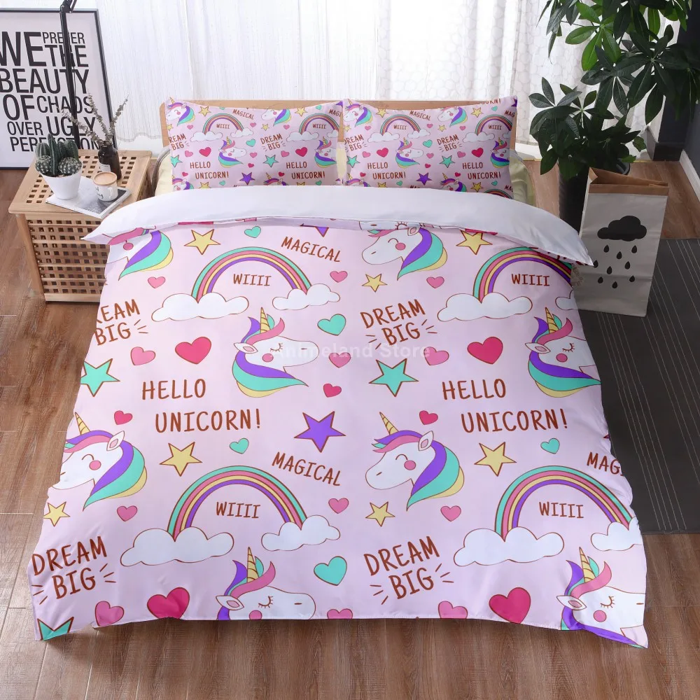Rainbow Unicorn 3D Print Cute Kawaii Comforter Bedding Set For Girls Cartoon Duvet Cover Sets Pillowcase Twin Queen King Size images - 6