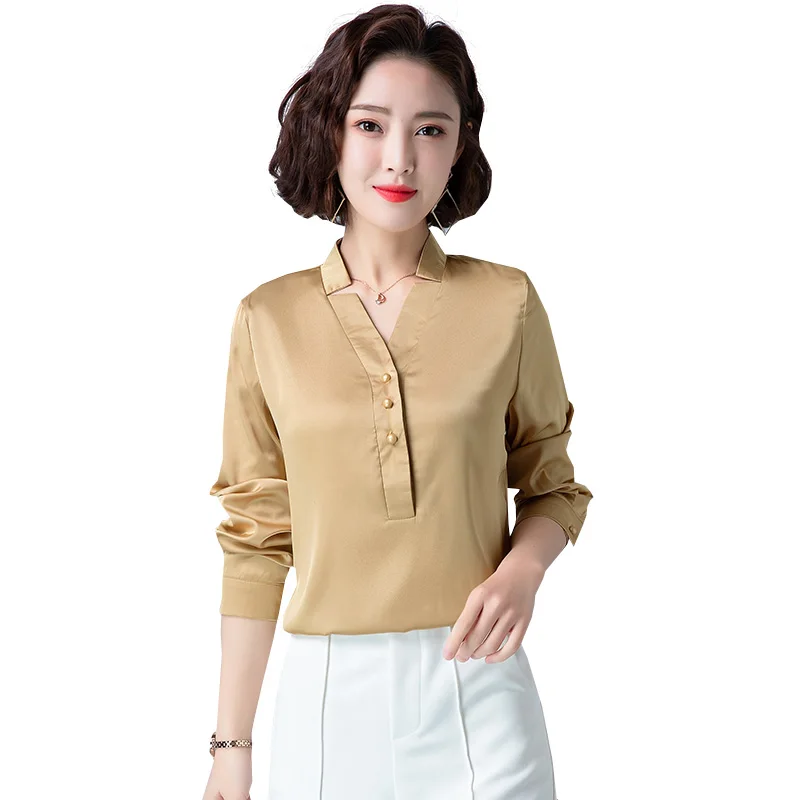 Корейские женские рубашки женская шелковая рубашка блузка атласные блузки белая